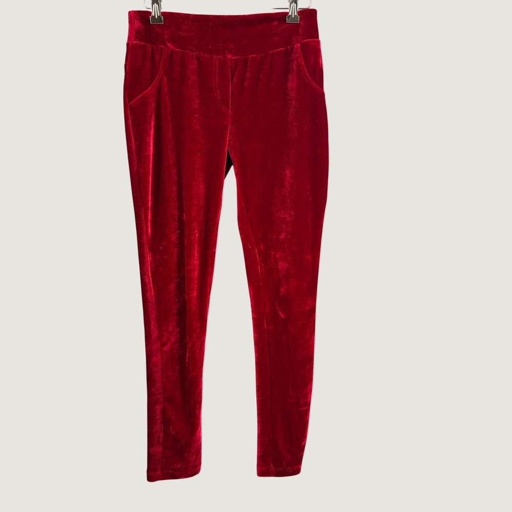 Velvet Pants Pull On Size Small Red Skinny Leg Jegging Style Stretch